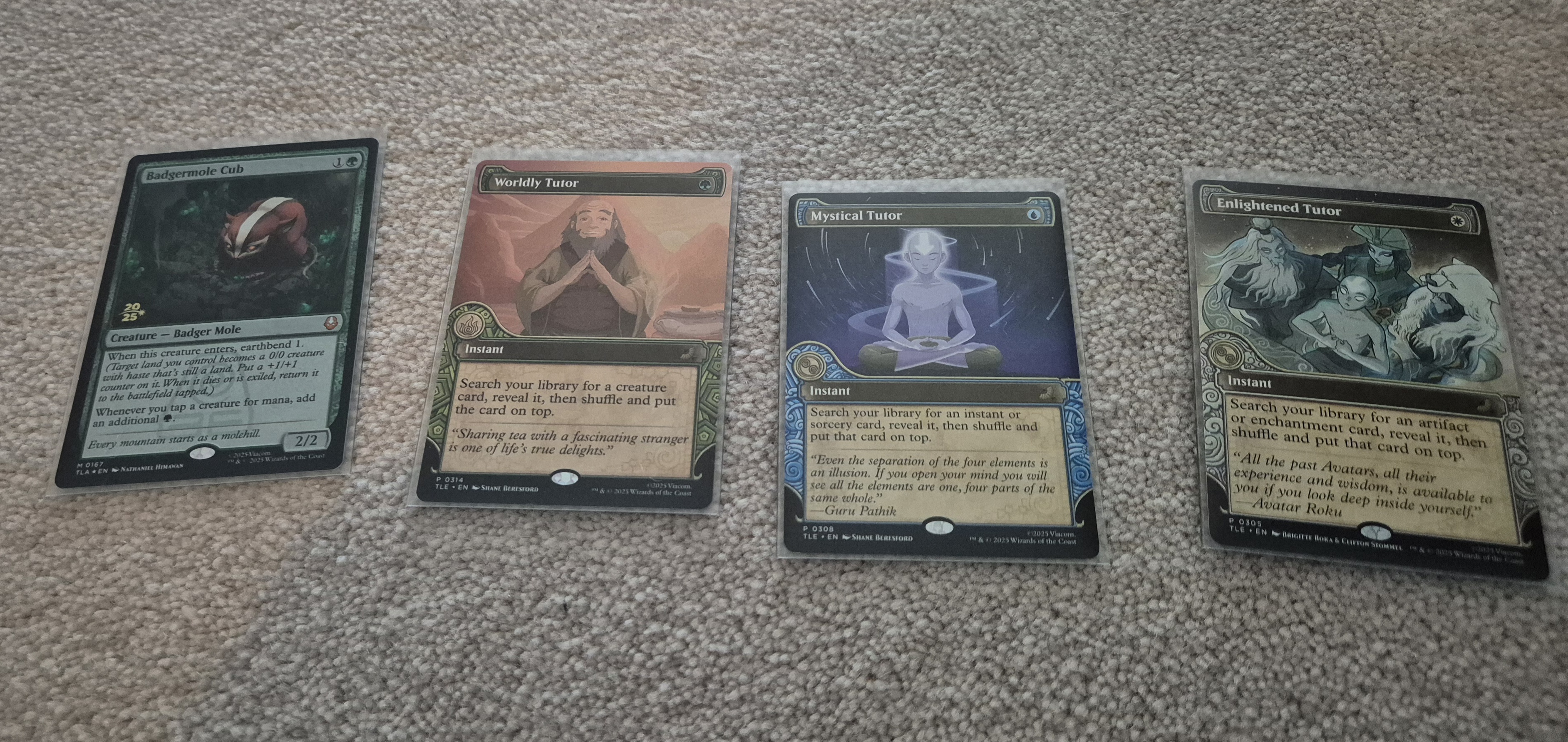 Badgermole Cub prerelease and three Tutor cards