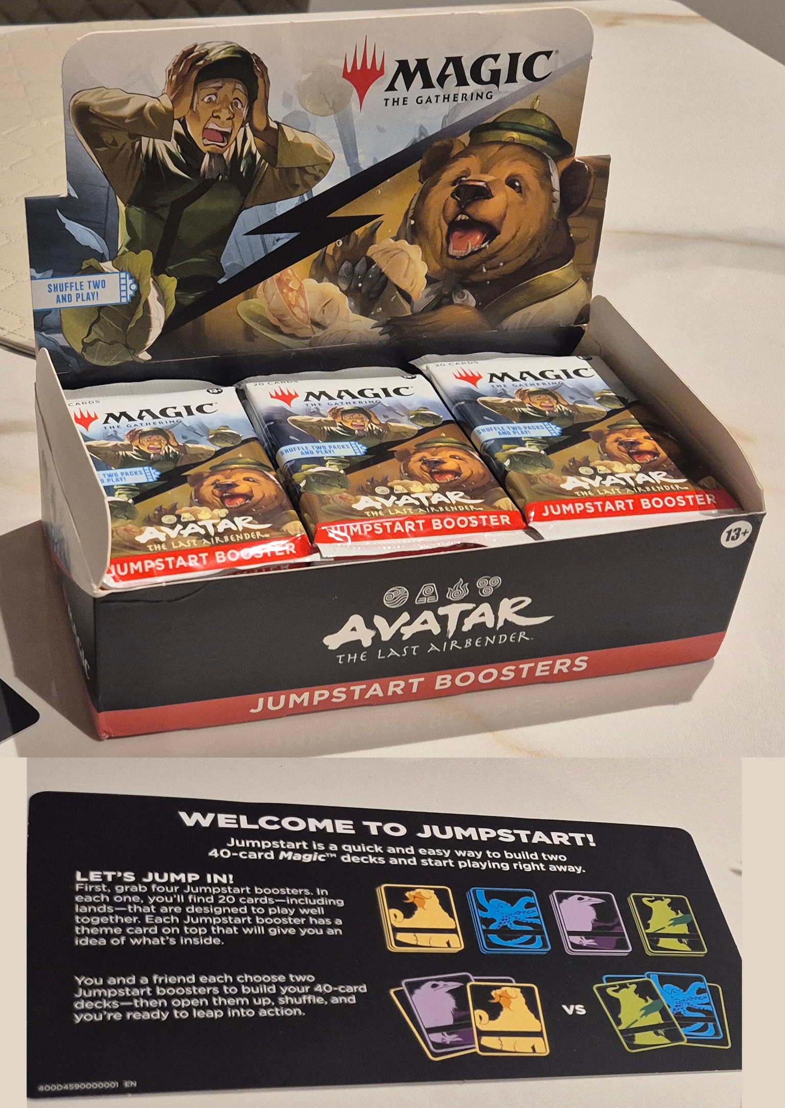 Box of MTG Avatar Jumpstart packs and guidance slip