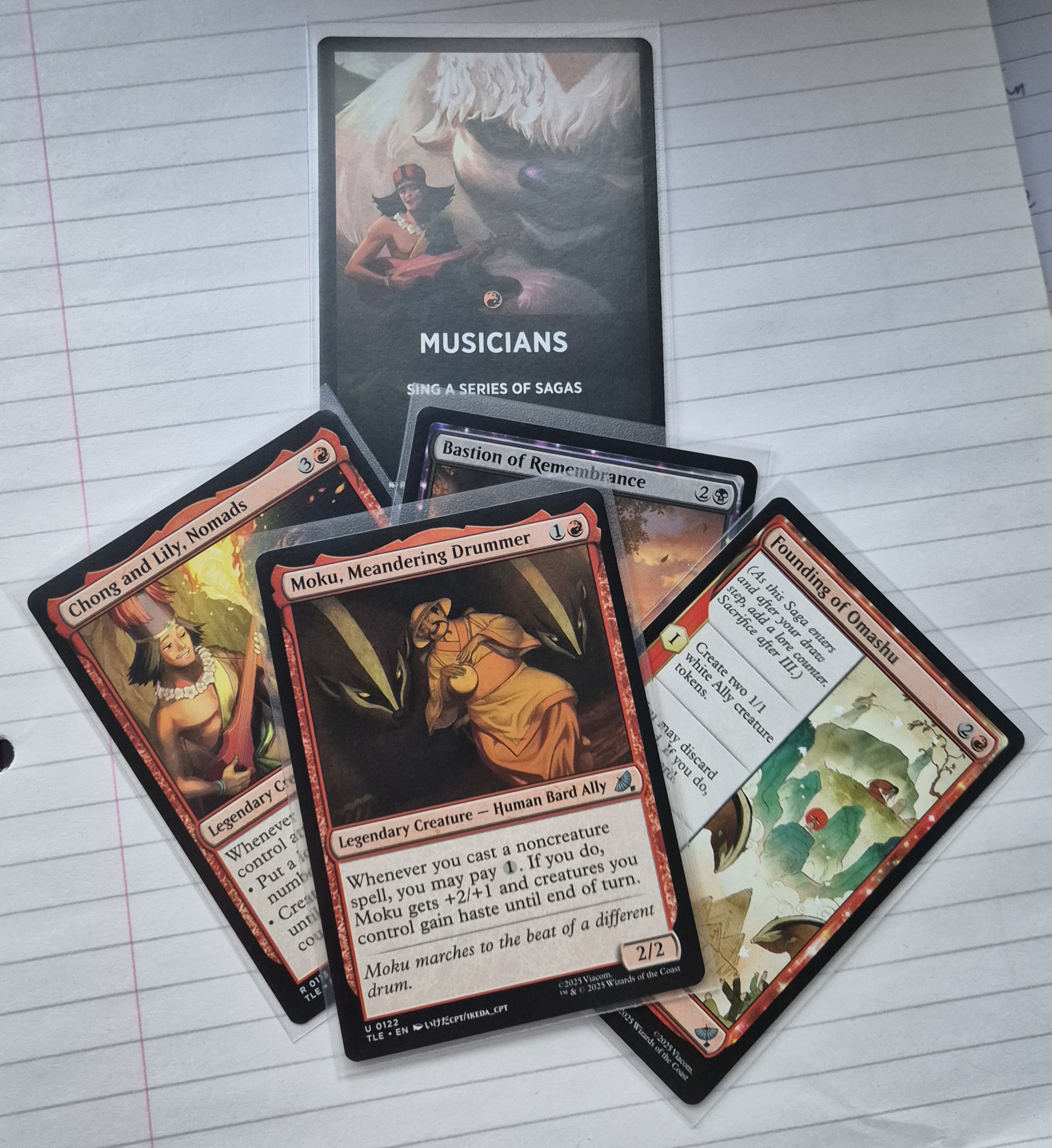 Four spell cards and a Musicians front card